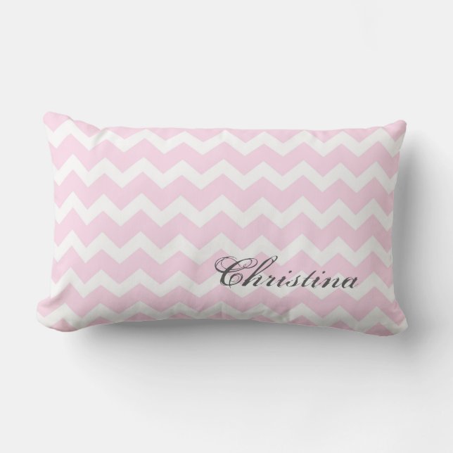 Rectangle Coussin rose de monogramme de motif de chevrons (Recto)