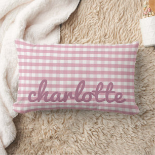 Rectangle Coussin rose En vichy avec nom dans la police de s