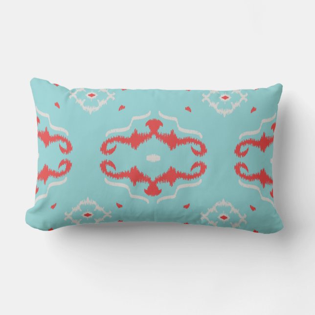 Rectangle Coussin rouge chic moderne d'ikat de turquoise (Recto)