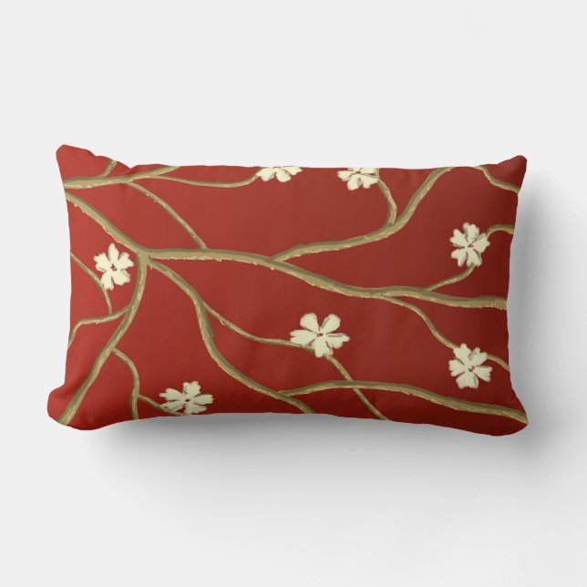 Rectangle Coussin rouge d'accent avec les branches (Recto)