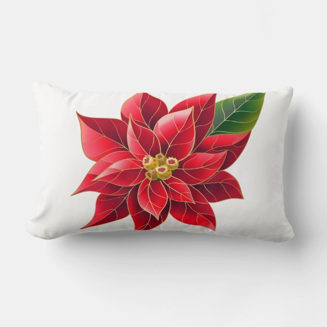 Rectangle Coussin rouge de poinsettia de vacances de Noël (Recto)