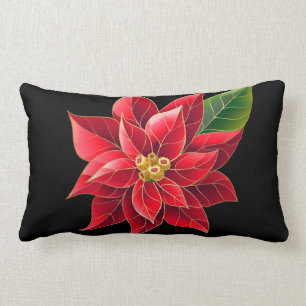 Rectangle Coussin rouge de poinsettia de vacances de Noël