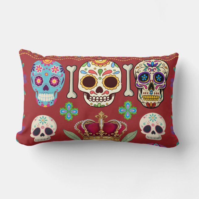 Rectangle Coussin rouge - Gothique - crâne et os (Recto)