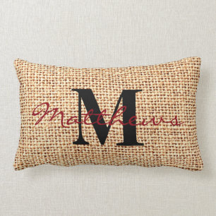 Rectangle Coussin rustique de monogramme de nom de famille