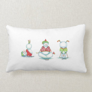 Rectangle Coussin sage de Noël de trois bonhommes de neige