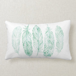 Rectangle Coussin tribal d'impression de plume verte