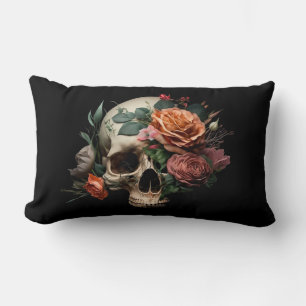 Rectangle Crâne avec Rose oblong Coussin de coussin