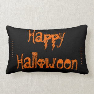 Rectangle crâne noir et orange coussin d'Halloween