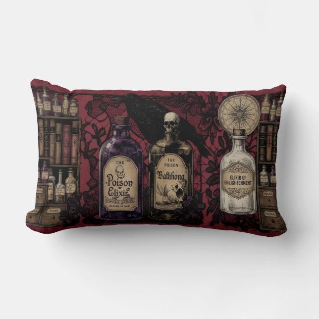 Rectangle Curieux Élixirs et Coussin long jeté Raven (Recto)