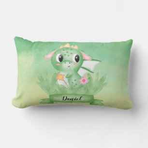Rectangle Cute Baby Dragon Aquarelle Coussin