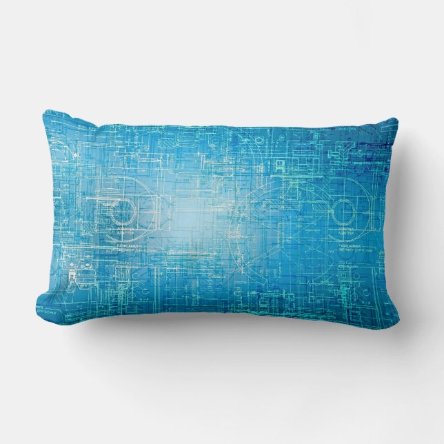 Rectangle Cyber Tech Blueprint - Coussin Lombaire Électrique (Recto)