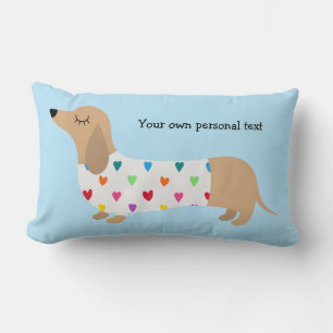 Rectangle Dachshund Multicolor Hearts Accent Coussin
