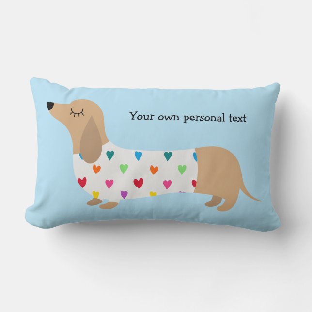 Rectangle Dachshund Multicolor Hearts Accent Coussin (Recto)