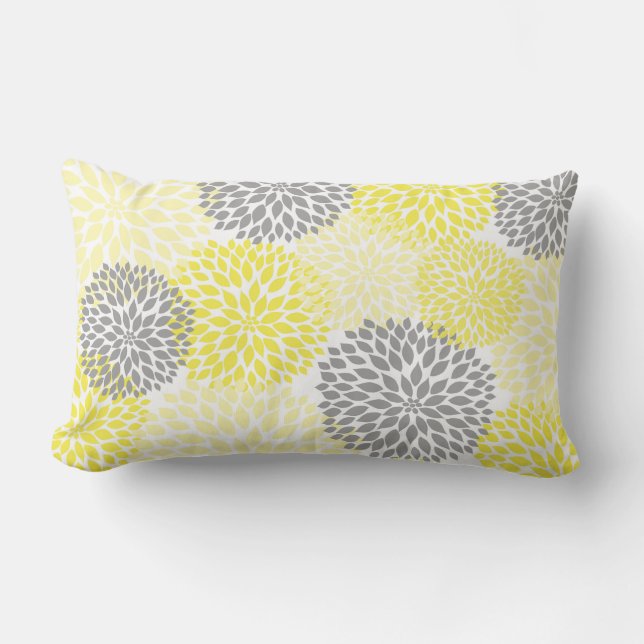 Rectangle Dahlia jaune et gris / coussin rectangulaire pour  (Recto)