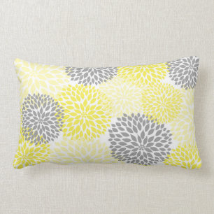 Rectangle Dahlia jaune et gris / coussin rectangulaire pour