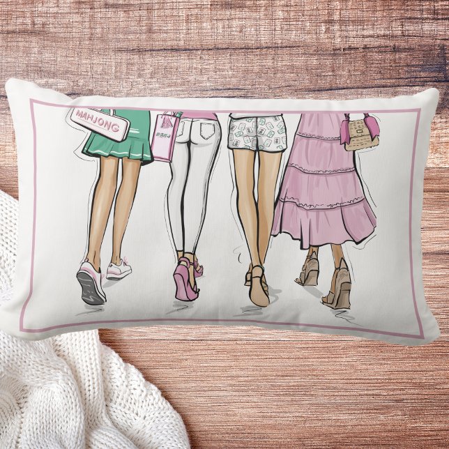 Rectangle Dames BCBG qui jouent au Mahjong Coussin Lombaire  (Créateur téléchargé)
