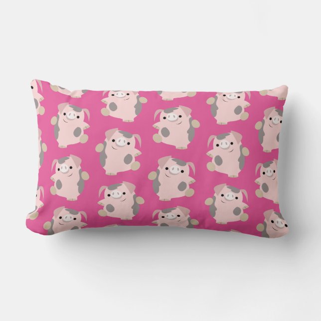 Rectangle Dancing Cartoon Pig Répéter Motif Lumbar Coussin (Recto)