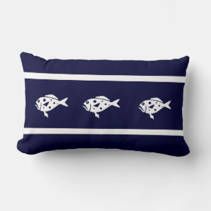 Rectangle dessin de poisson sur marine bleu coussin