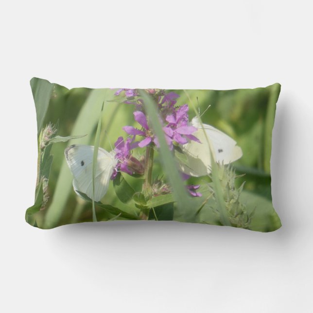 Rectangle Deux papillons blancs du chou Coussin Lombaire (Recto)