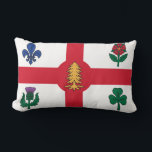 Rectangle Drapeau de Montréal, Québec Coussin Lumbar<br><div class="desc">Jetez Oreiller avec le drapeau de Montréal,  la ville la plus peuplée de la province de Québec,  Canada. Drapeau blanc avec croix rouge,  pin blanc,  fleur de lys bleu,  rose rouge de Lancaster,  shamrock et chardon</div>