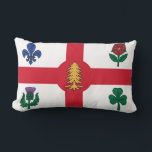 Rectangle Drapeau de Montréal, Québec Coussin Lumbar<br><div class="desc">Jetez Oreiller avec le drapeau de Montréal,  la ville la plus peuplée de la province de Québec,  Canada. Drapeau blanc avec croix rouge,  pin blanc,  fleur de lys bleu,  rose rouge de Lancaster,  shamrock et chardon</div>