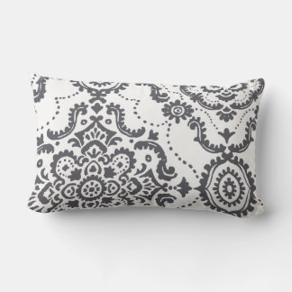 Rectangle Élégant Coussin d'Accent Paisley Damassé Gris Char
