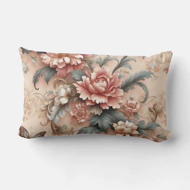 Rectangle Élégant Coussin Floral (Verso)