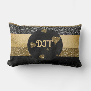 Rectangle Elégant noir & or Diamond Design Lumbar Coussin