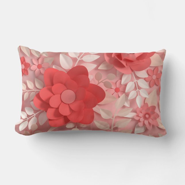 Rectangle Élégant Pastel Pink Papier Fleurs Lumbar Coussin (Recto)