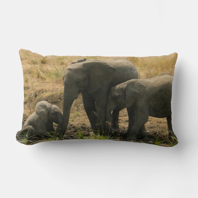 Rectangle Elephant Family Bonding Lumbar Coussin (Recto)