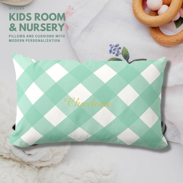 Rectangle en vichy Lumbar vert personnalisé Coussin coussin (Créateur téléchargé)