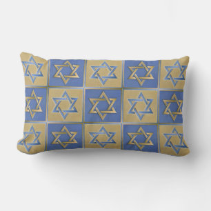 Rectangle Étoile de David Judaica Coussin Métal Or Bleu