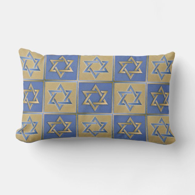 Rectangle Étoile de David Judaica Coussin Métal Or Bleu (Recto)