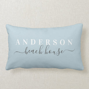Rectangle Family Beach House Blue Lumbar Coussin avec nom