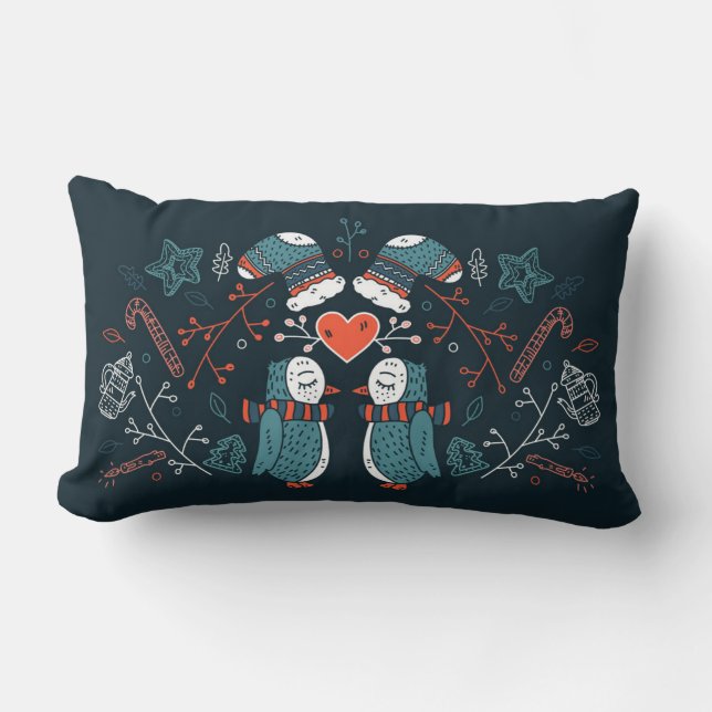 Rectangle Festif Noël adorable Penguins Lumbar Coussin (Recto)