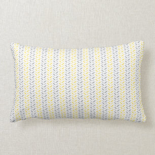 Rectangle Feuille Motif Jaune et gris Lumbar Coussin