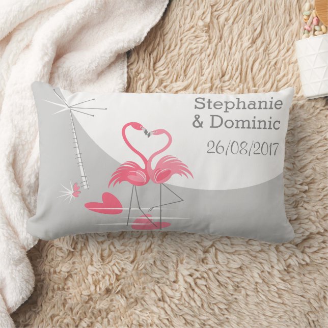 Rectangle Flamant rose Love Grosse Lune Noms Date coussin lo (Couverture)