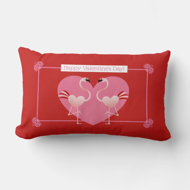 Rectangle Flamant rose Valentine's Day Lumbar Coussin (Recto)