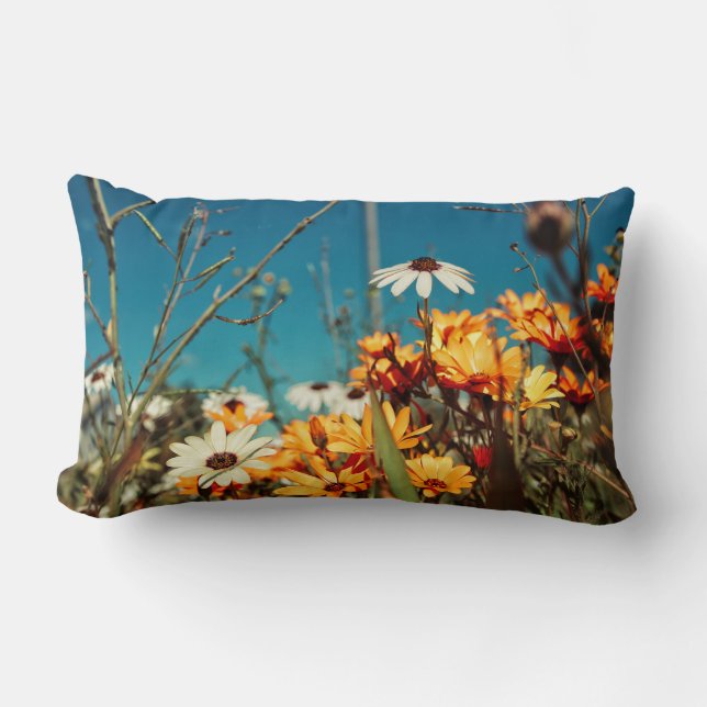 Rectangle Fleurs marguerites Coussin Bleu Orange Coussin Jeu (Recto)