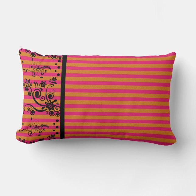 Rectangle Floral noir sur rose - Coussin (Recto)