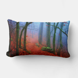 Rectangle Forêt peinte Coussin de brouillard bleu d'automne