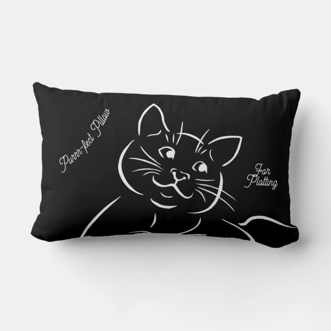 Rectangle Fun Cat Line Art Poster de animal Lumbar Coussin (Verso)