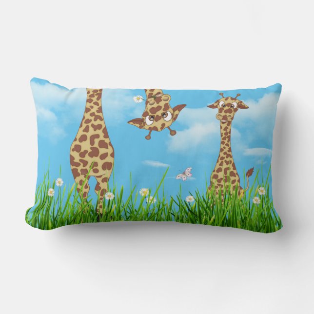 Rectangle Giraffes en Herbe avec nuages Lumbar Coussin (Recto)