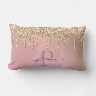 Rectangle Glam Gold Paillettes Elegant Monogramme Coussin Lo