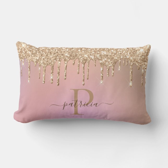 Rectangle Glam Gold Paillettes Elegant Monogramme Coussin Lo (Recto)