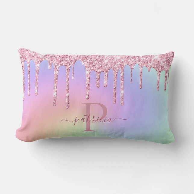Rectangle Glam Rose Paillettes Elegant Monogramme  Coussin L (Recto)