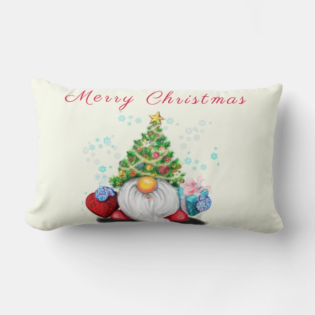 Rectangle Gnome avec arbre de Noël Casquette Lumbar Coussin (Recto)