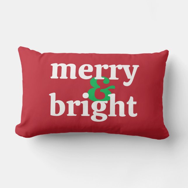 Rectangle Gras "Joyeux et lumineux" Noël Lumbar Coussin (Recto)