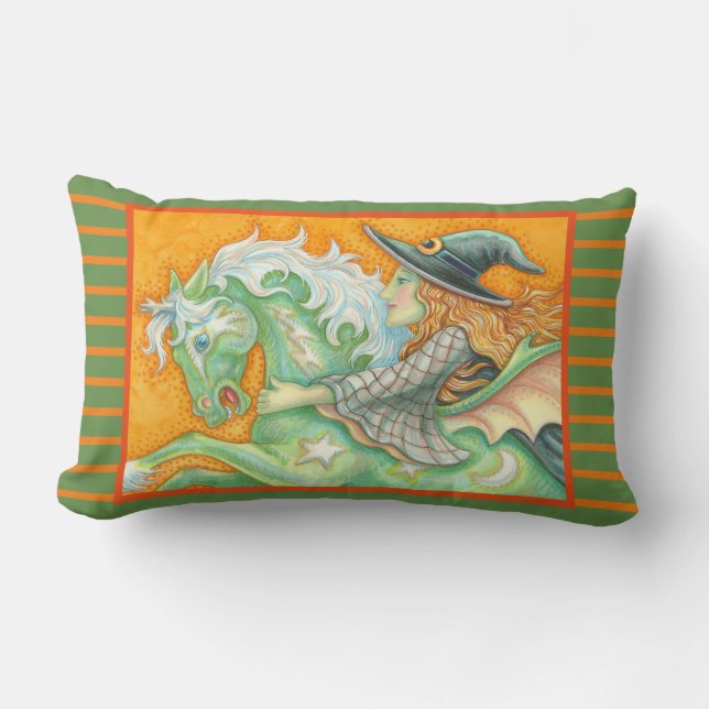 Rectangle HALLOUS EVE WITCH ET HORSE LUMBAR COUSSIN Green (Recto)