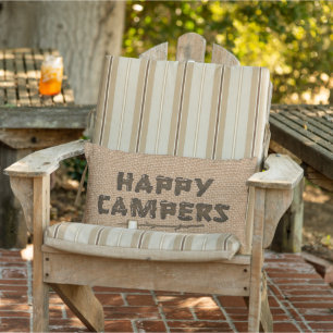 Rectangle Happy Campers lumbar faux coussin burlap